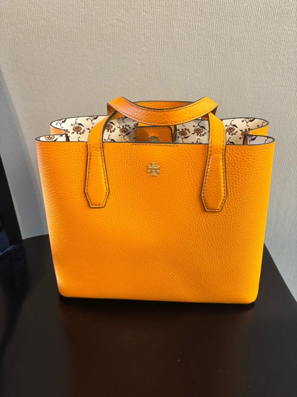 Tory Burch Bright Yellow Pebbled Leather Mini Tote with Strap